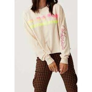 Daydreamer Free People Womens Cream Cropped Long Sleeve Shirt SMALL Palm Beachy